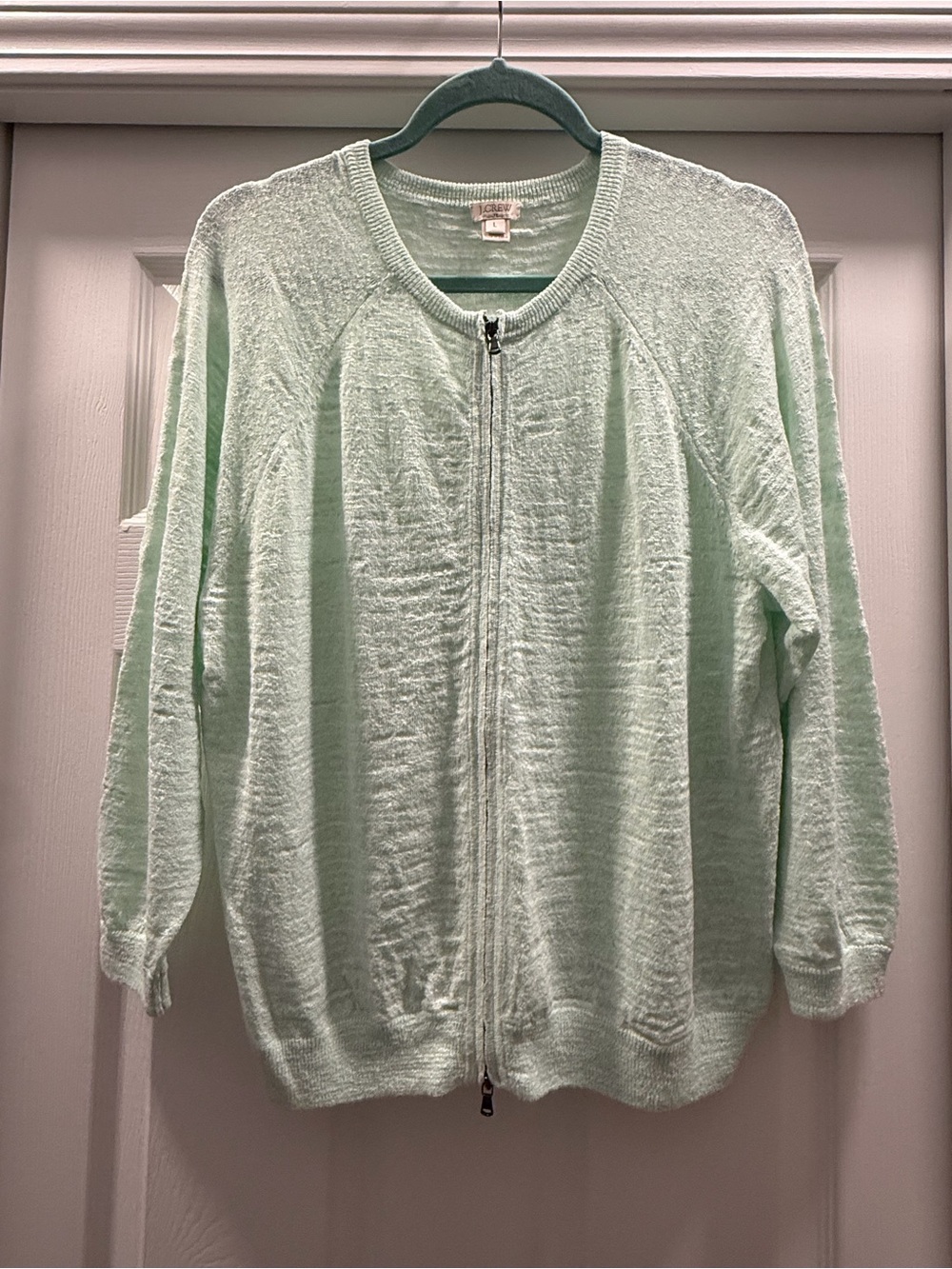 J. Crew Mint Zip-Up Lightweight Knit Cardigan - Large